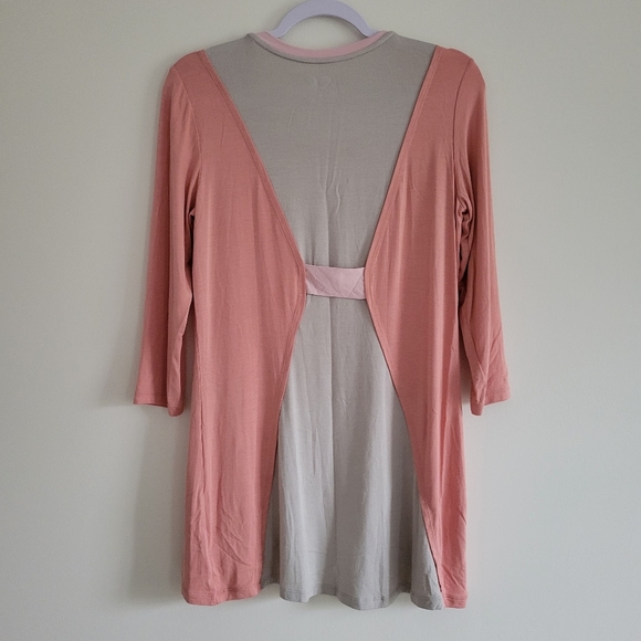 LOGO by Lori Goldstein Peach Pink Gray 3/4 Sleevele Chic Tunic Top S - Picture 5 of 7